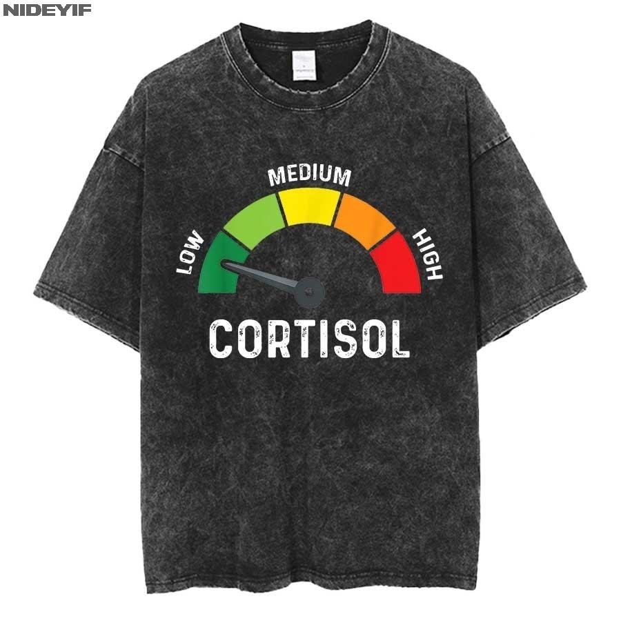 Low Cortisol Levels v Meme Oversized T shirt  Cotton Vintage Washed Tshirt for men women hiphop streetwear P S
