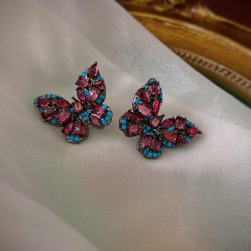 Retro High-End Silbernadel Diamantbesetzte Blumenohrringe, Europäische und Amerikanische Übertriebene Temperamentsohrringe, Leichter Luxus Nischenohrringe