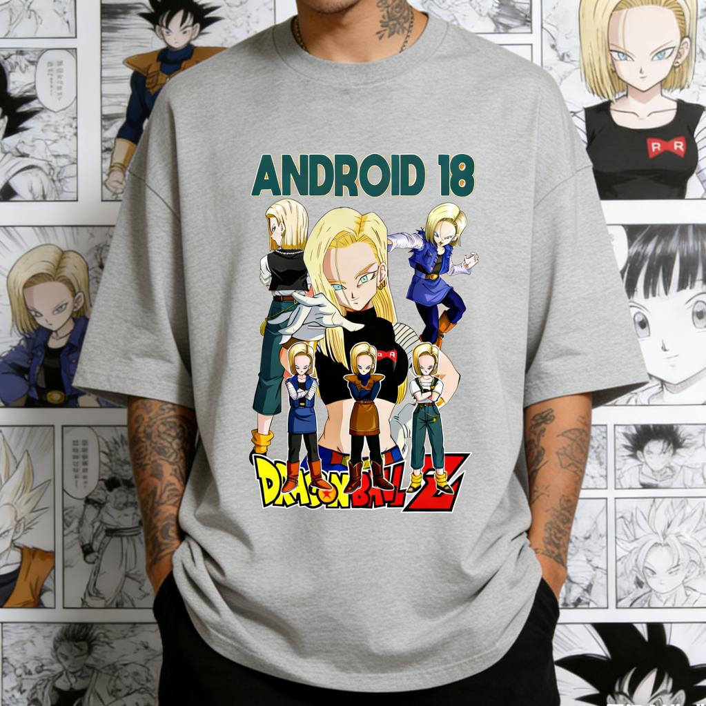 Koszulka z nadrukiem anime Dragon Ball Android 18 z 2026 roku, letnia, unisex, luźna i oddychająca koszulka bawełniana.