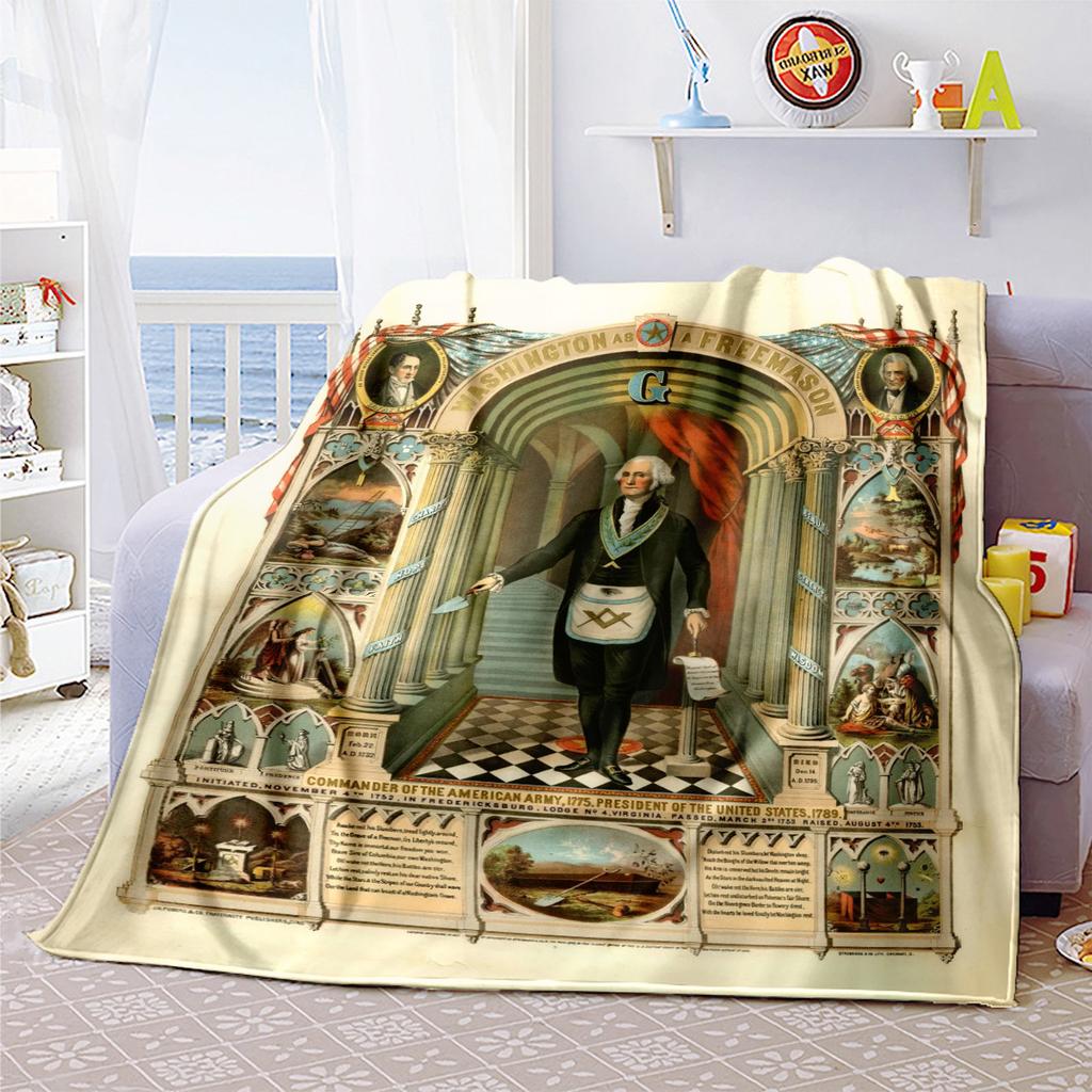 1PC  Freemason Poster Masonic Symbols  Soft Comfortable Throw Blanket Suitable All Seasons Great Gift Idea Home Office Travel
