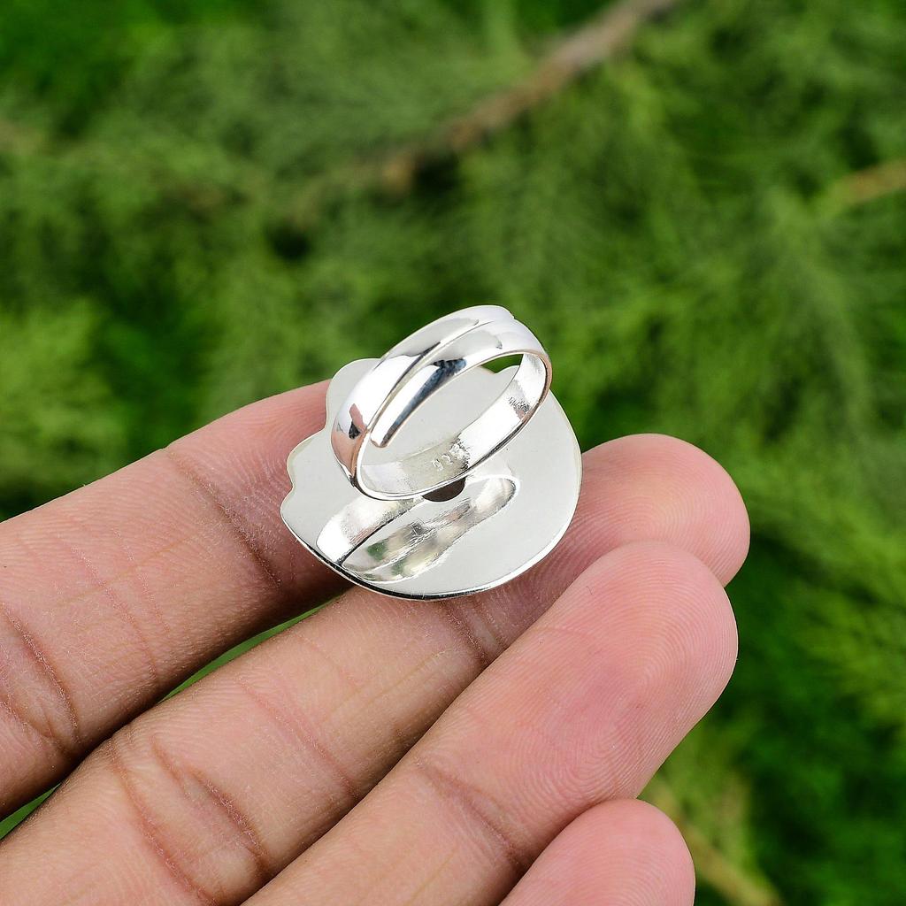 925 Silver Natural Rainbow Moonstone Solitaire Flower Adjustable Ring