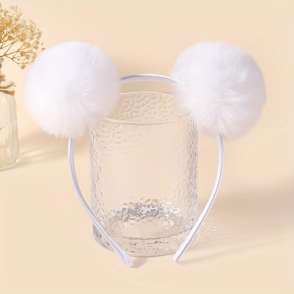 Novel And Cute Candy Colored Pom-Pom Headbands, Faux Rabbit Plush Hair Accessories for Festive Outfits.
