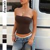 Women's Strapless Ruched Tube Top Solid Color Bodycon Crop Top Casual Bandeau