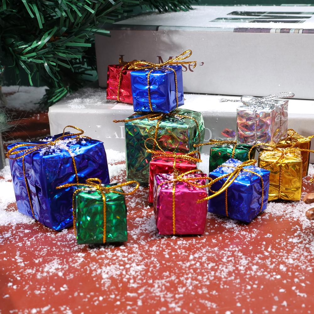 60/6Pcs Christmas Mini Ornaments Foam Gift Boxes Xmas Tree Hanging Pendants New Year Gifts For Xmas Party Decorations Supplies