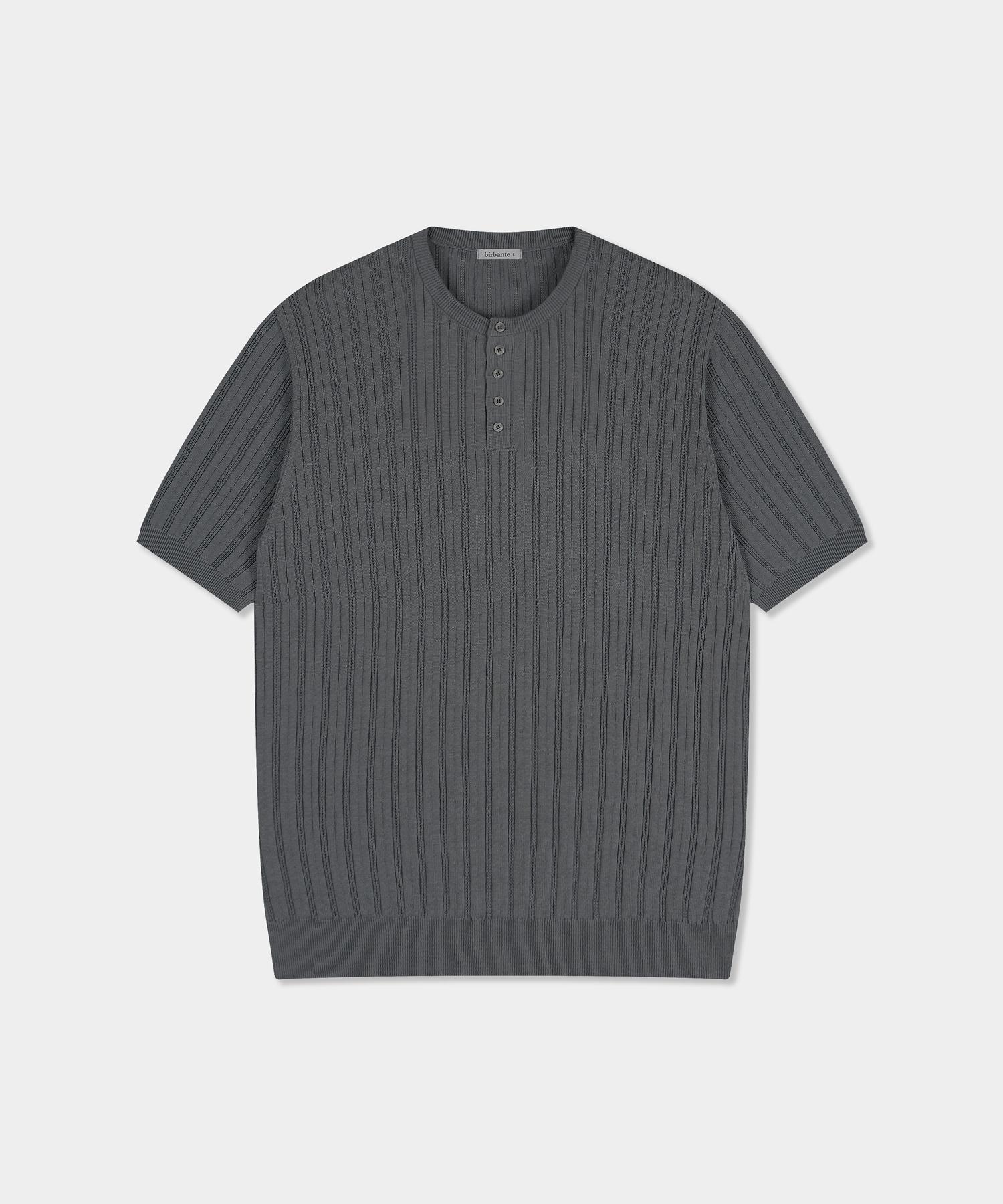 Vibrante Summer Washable Ribbed Henley Neck Knit - Dark Gray D.Grey/S