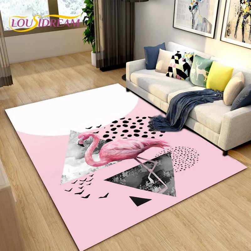 Tapete criativo nórdico 3D Flamingo Bird Area, tapete para sala de estar, quarto, sofá, cozinha, banheiro, capacho, tapete antiderrapante