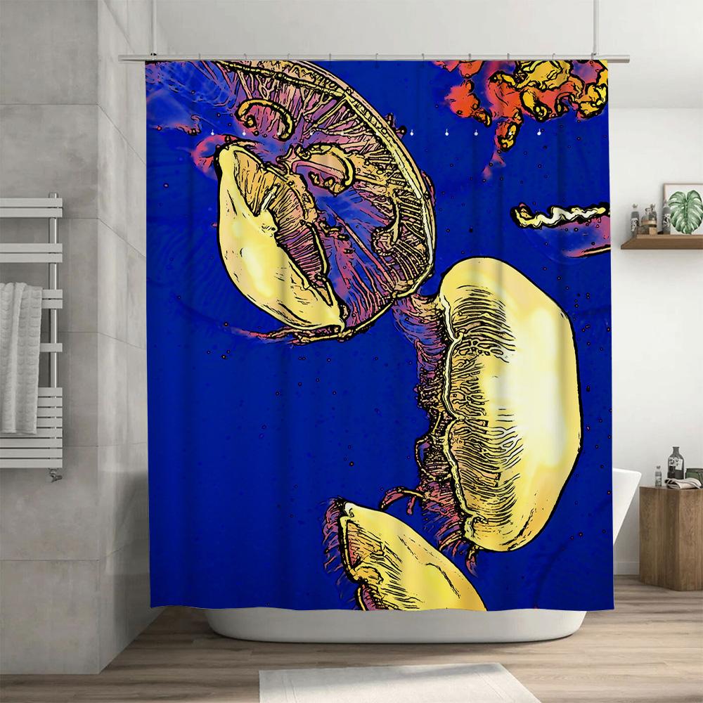 Artistic Jellyfish Print Shower Curtain Waterproof Fabric Bathroom Decor Customized Size Available