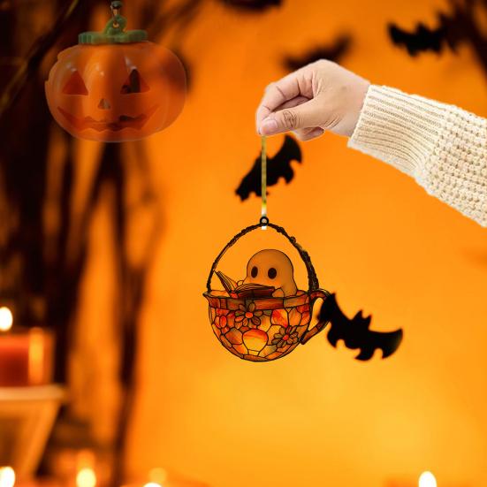 2025 Halloween 2D Ghost Reading Ornament Countdown Set 24 Days Advent Calendar Stained Glass Window Hanging Suncatchers for Home Decor