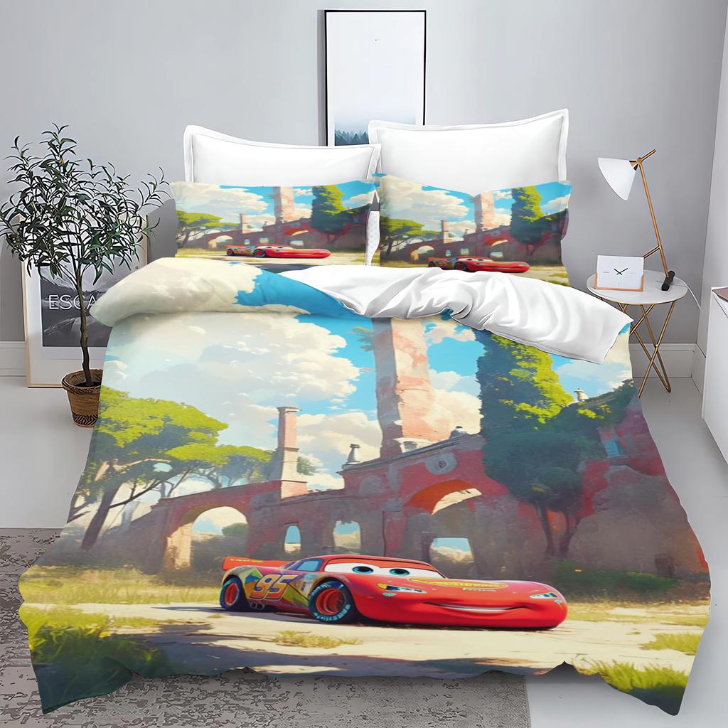 Zestaw pościeli 3D dla dzieci Lightning Mcqueen Łóżko podwójne Zestaw pościeli Słodka drukowana kreskówka Poszwa na kołdrę Poliestrowy zestaw kołdry Rozmiar Twin King