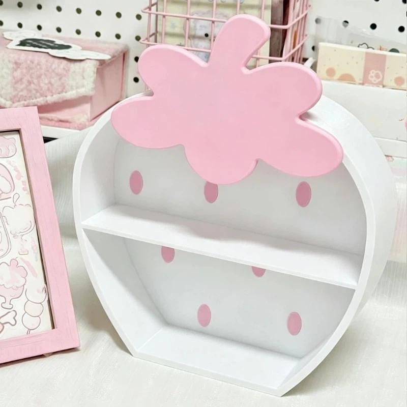 1Pcs Desktop Storage Rack Cute Strawberry Double-Layer Storage Cabinet Girly Heart Ornaments Hand-Made Display Box Storage Rack