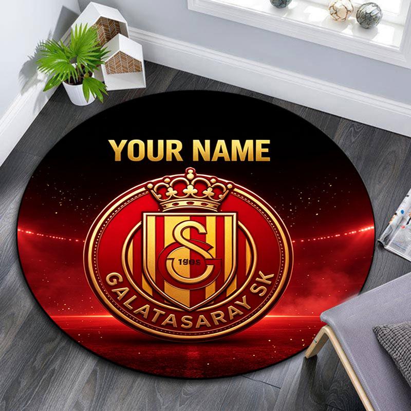 Custom Name,Galatasaray S.K pattern round rug,Carpet Rug for Living Room Bedroom Playroom ,Non-slip Floor Mat,Holiday Gifts and Birthday Gifts.