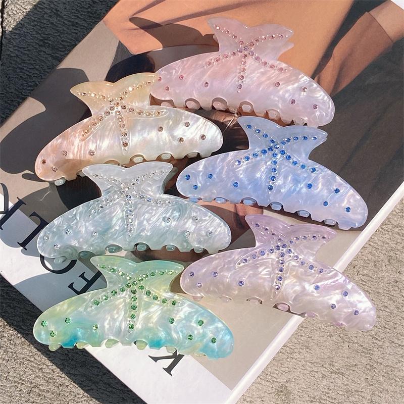 New Starfish Hair Claw Clip Ocean Beach Crystal Rhinestone Shark Clip Hairpin Hair Clamps Grab Elegant Women Hair Accessories