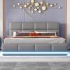 Letto imbottito 160 x 200 cm con LED, rete a doghe in metallo e contenitore, testiera regolabile in altezza e contenitore idraulico, grigio (senza materasso)