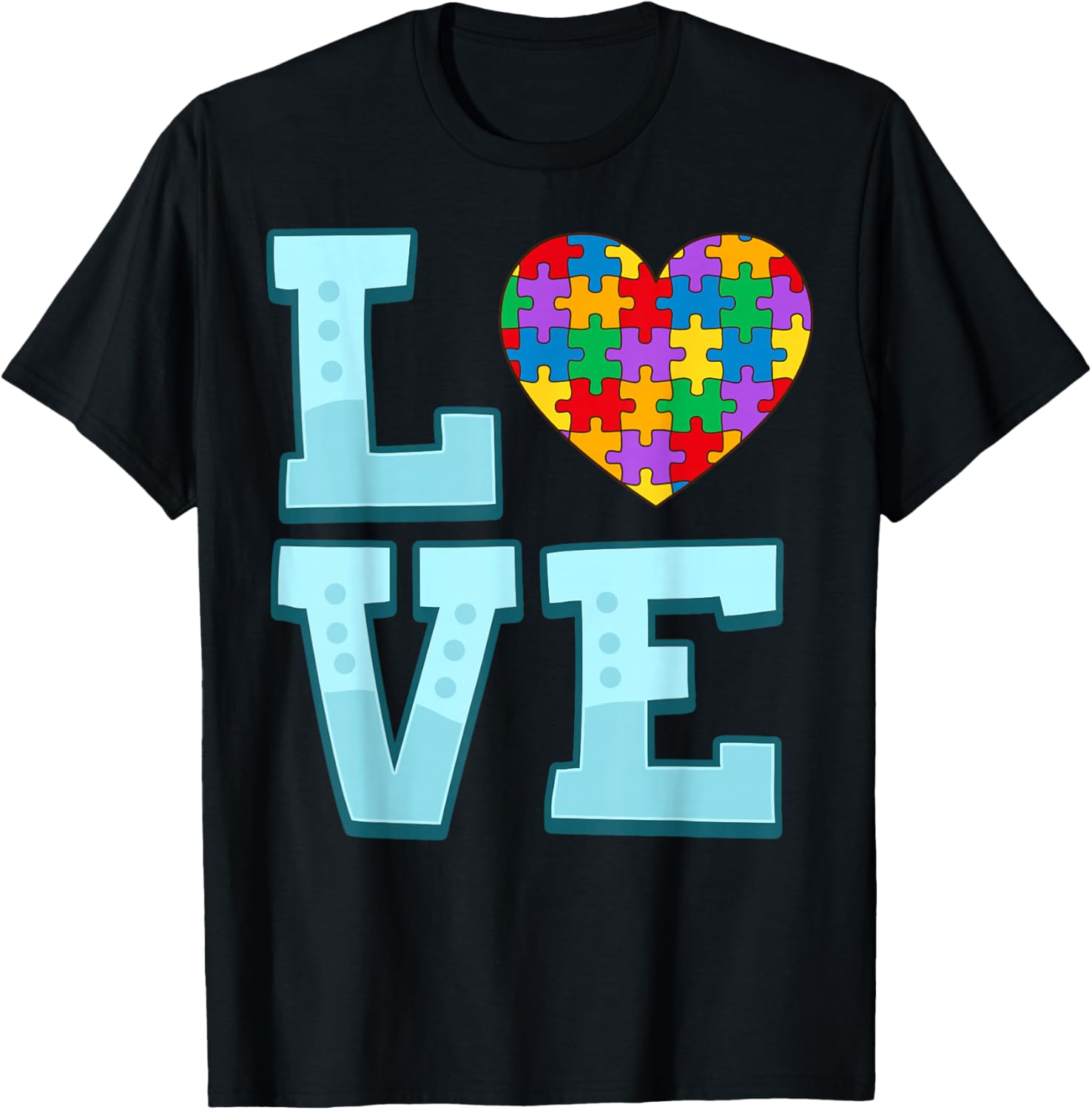 Autism Love Puzzle Heart Graphic Men s Cotton T-Shirt Casual Awareness Support Tee 4XL