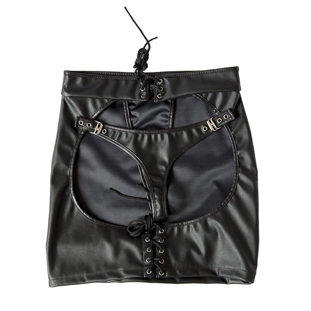 Sexy Damen Offene Hüfte Minirock Party Clubwear Offener Po Kunstleder Schwarz Nasses Aussehen PU-Leder Bodycon Fetisch Club Erotischer Rock