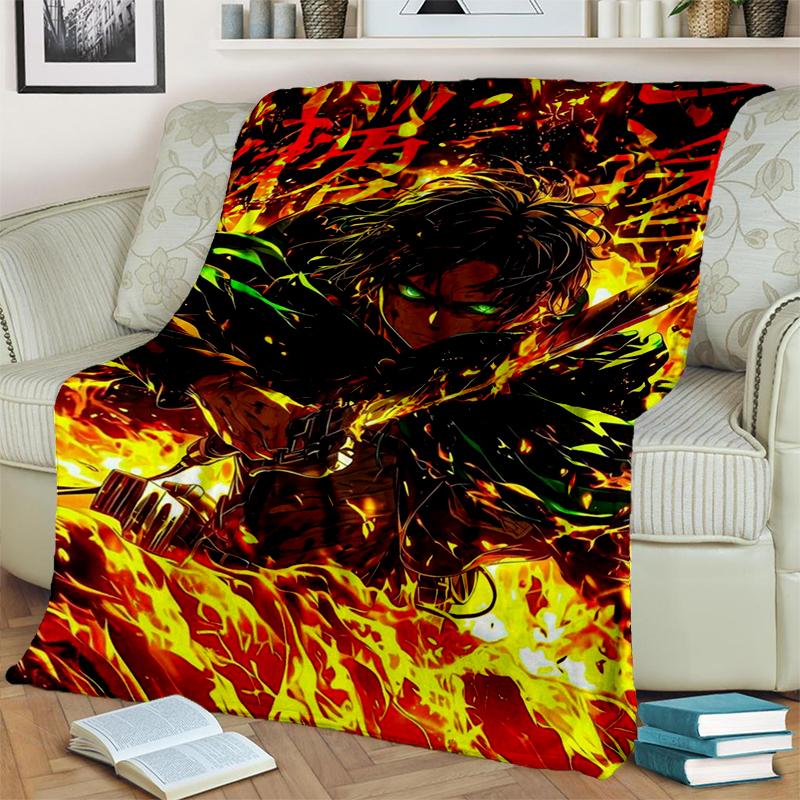 3D Cartoon Attack on Titan Eren Mikasa Anime Blanket,Soft Throw Blanket for Home Bedroom Bed Sofa Travel Picnic Cover Kids Gift