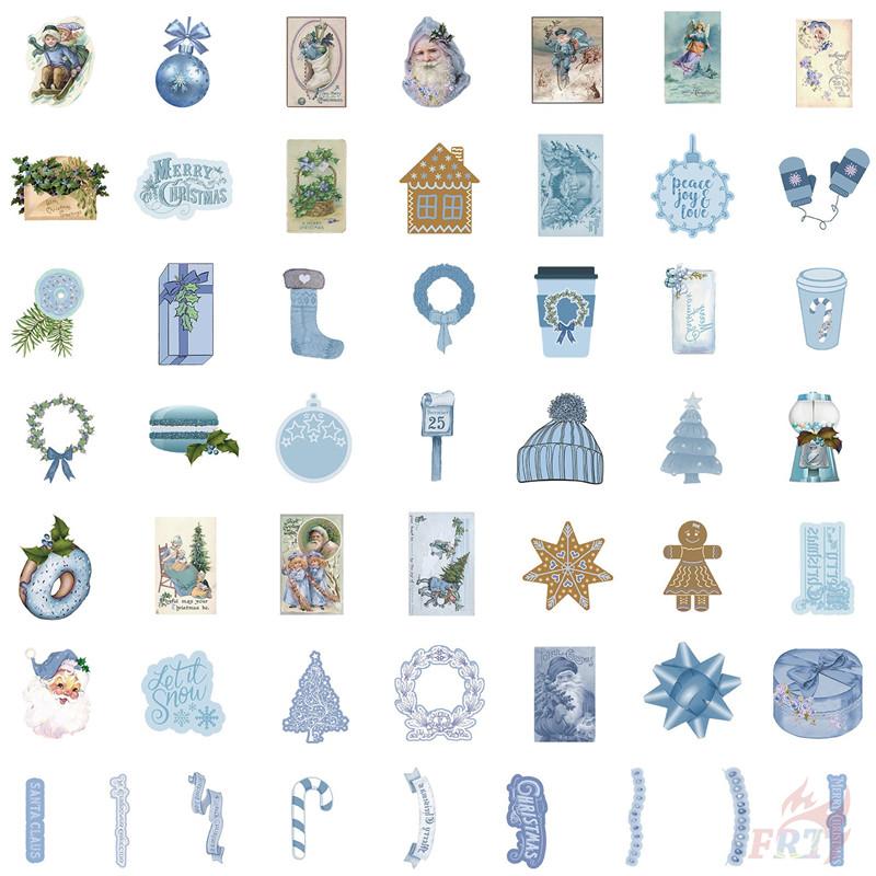 50Pcs/100Pcs Blue Merry Christmas Stickers DIY Fashion Waterproof Doodle Decals Stickers