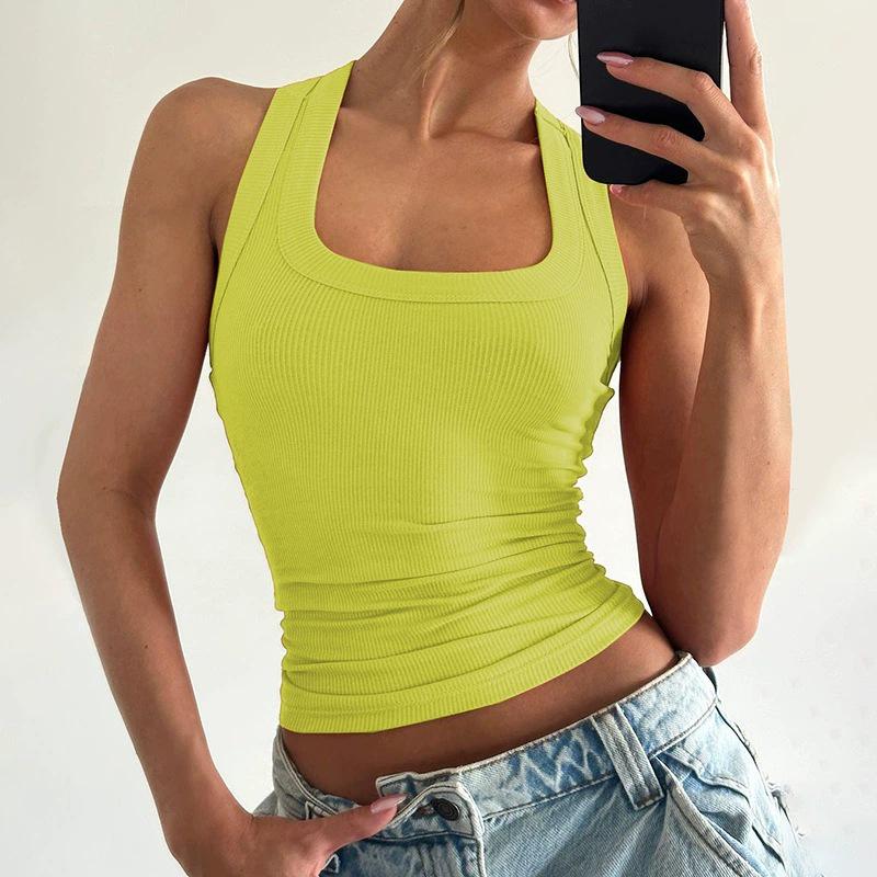 2025 Summer Women's Ribbed U-neck Bound Edge Sleeveless Slim Fit Vest
