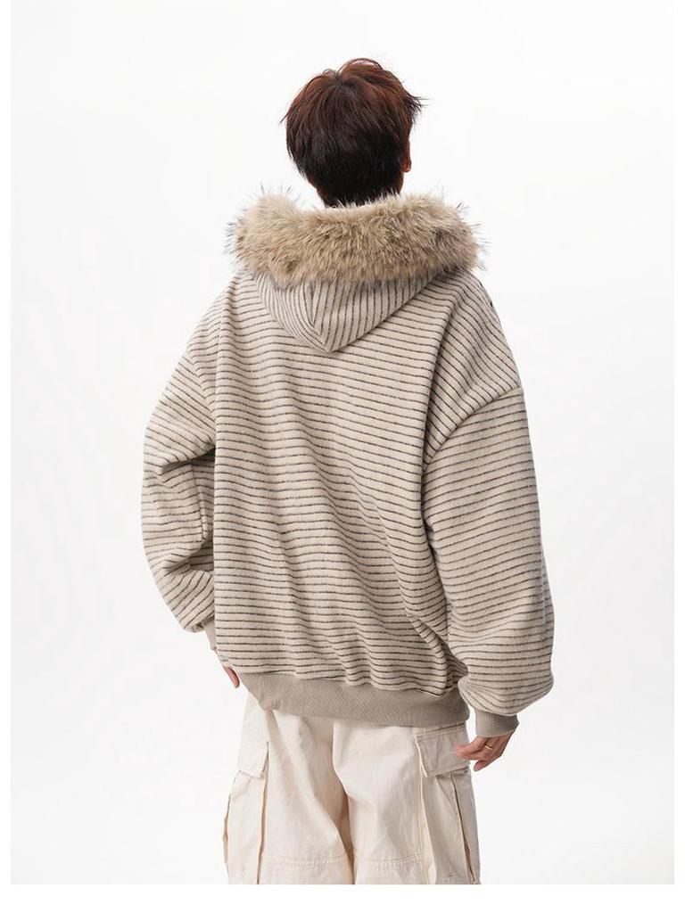 Herren 2025 Gestreifter Kapuzen-Strickjacken-Sweatshirt - Lässig, Vielseitig, Lockerer Amerikanischer Stil