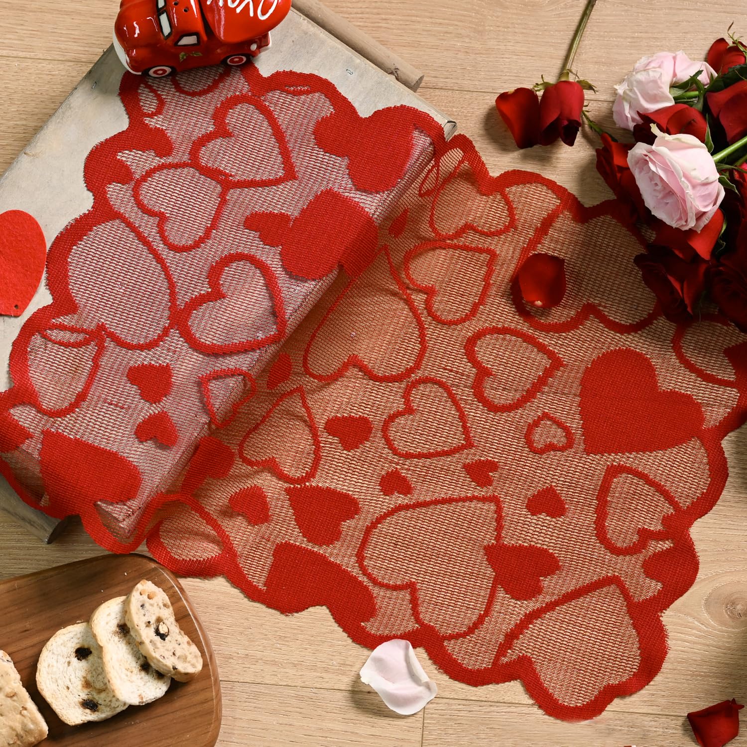 

Red Heart Lace Valentines Placemats Set of 4, 12x18 Inch Table Mats for Wedding Anniversary Party Dining Table Decoration 12 x 18 , 2 Pcs
