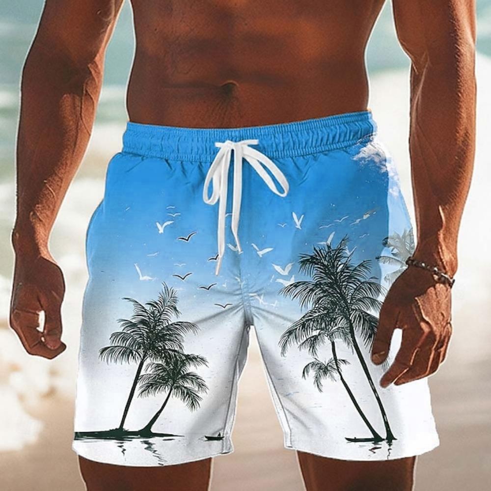 Tropical Sunset Beach Shorts Men's Palm Tree Print Quick Dry Swim Trunks For Beach Wear Oversized Men's Surf Shorts
