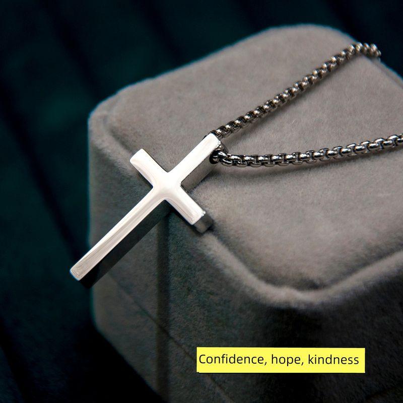 and American Titanium Steel Cross Necklace for Men and Women, Stainless Steel Clavicle Chain, Hip-Hop Style Sweater Chain, Never Fades Pendant Titanium Steel Cross Necklace