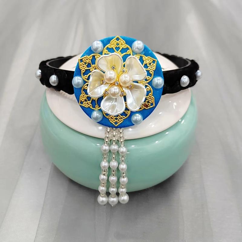 Korean Headband Pearl Flower Hanbok Hairband Fashion Tassels Traditional Headdress Stage Dance Hair Hoop Ladies