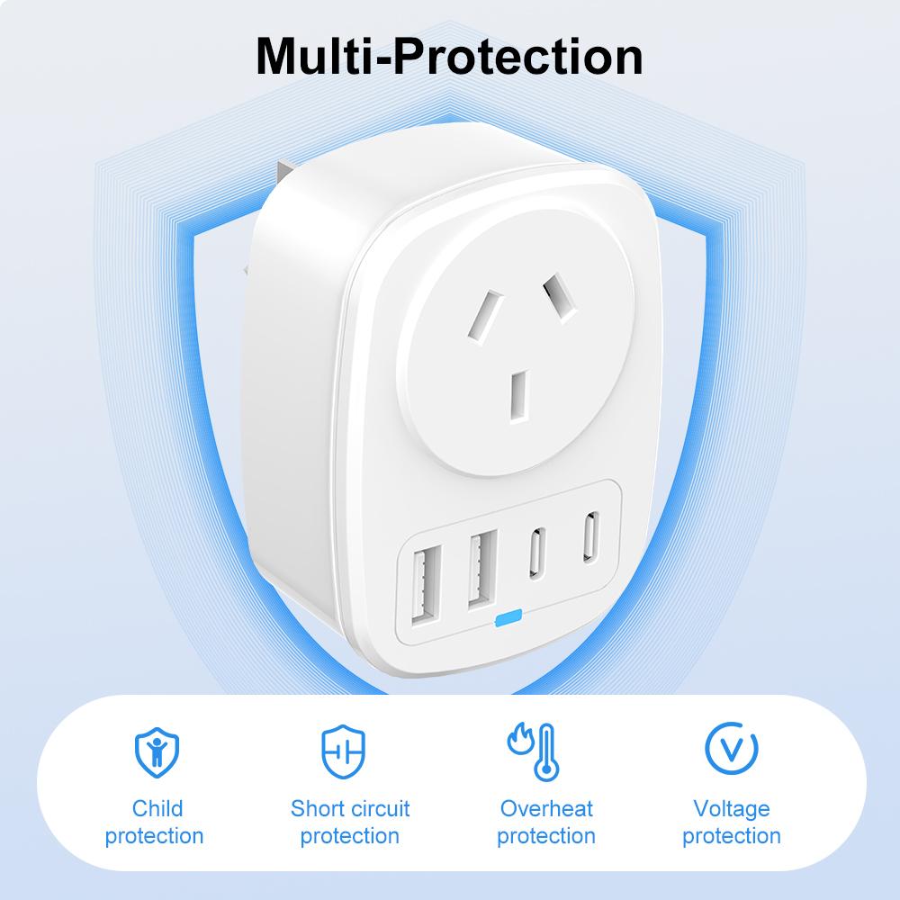 Universal Travel Adapter With 2 USB Ports 2 Type-C Charging All-in-one Travel Adapter EU/UK/US/AU Plug for Travel Power Adaptor