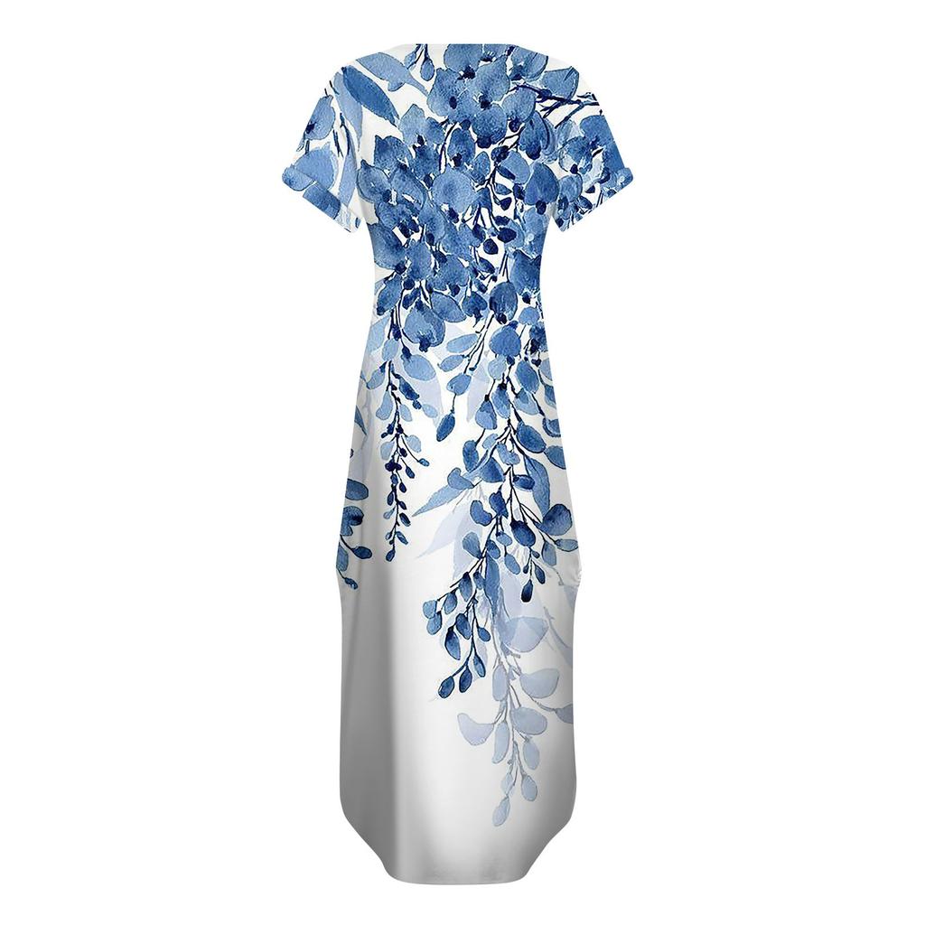 Dámské letní šaty s volným výstřihem do V, krátkým rukávem, plážové maxi dlouhé šaty Trendy outfity