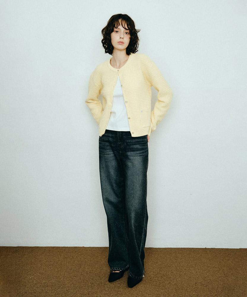 Aau Jacquard Tweed Cardigan_Light Yellow