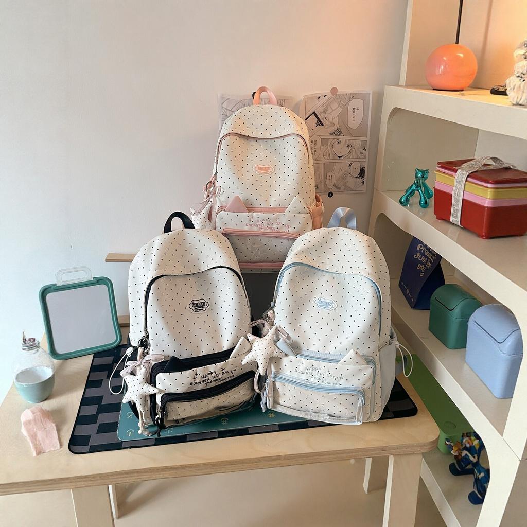 Schoolbag Japanese Polka Dot Backpack Female Student Schoolbag Cute Girl Style Junior High School Large Capacity Casual Backpack Light Pass