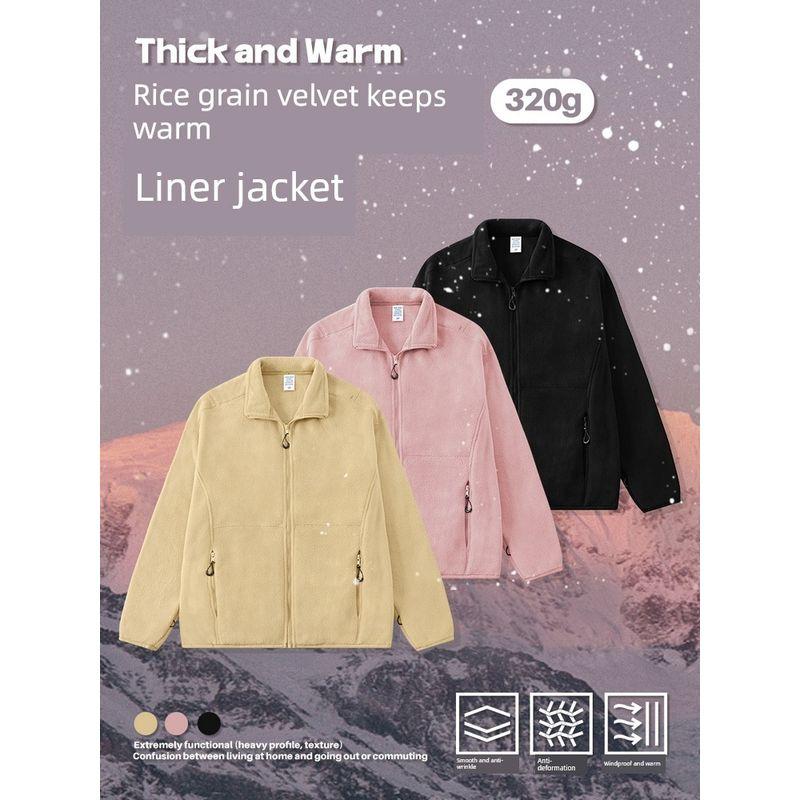 American Street Thickened G Rice Grain Velvet Hoodie Men 2023 Autumn and Winter Outdoor Windshield Liner Warm Zip-up Outerwear