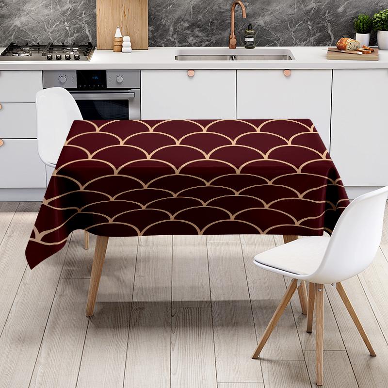 Modern Geometric Dining Tablecloth with Gold Floral Print for Home Decoration 180x240cm