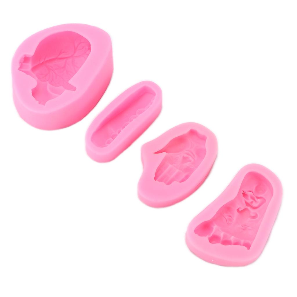 4 Stück Halloween Silikonform Sohle Handfläche Herz Hochtemperaturbeständigkeit Antihaft Halloween Backform für Zuhause Bäckerei