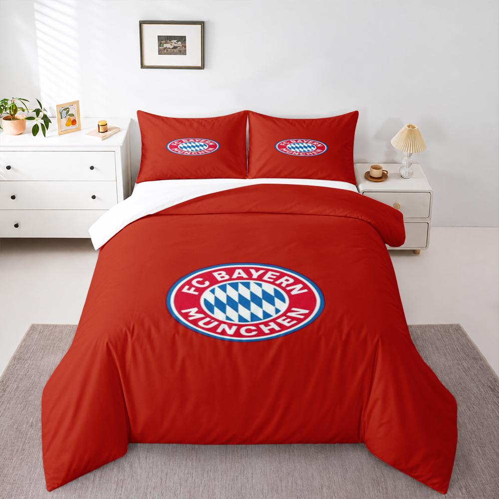 Einfarbiges rotes Minimal-Bettwäscheset (1 Bettbezug, 2 Kissenbezüge, Bettdecke nicht enthalten) für Wohnzimmer Büro Dekor, Kleiner Bayern München Wappen Kunstdruck