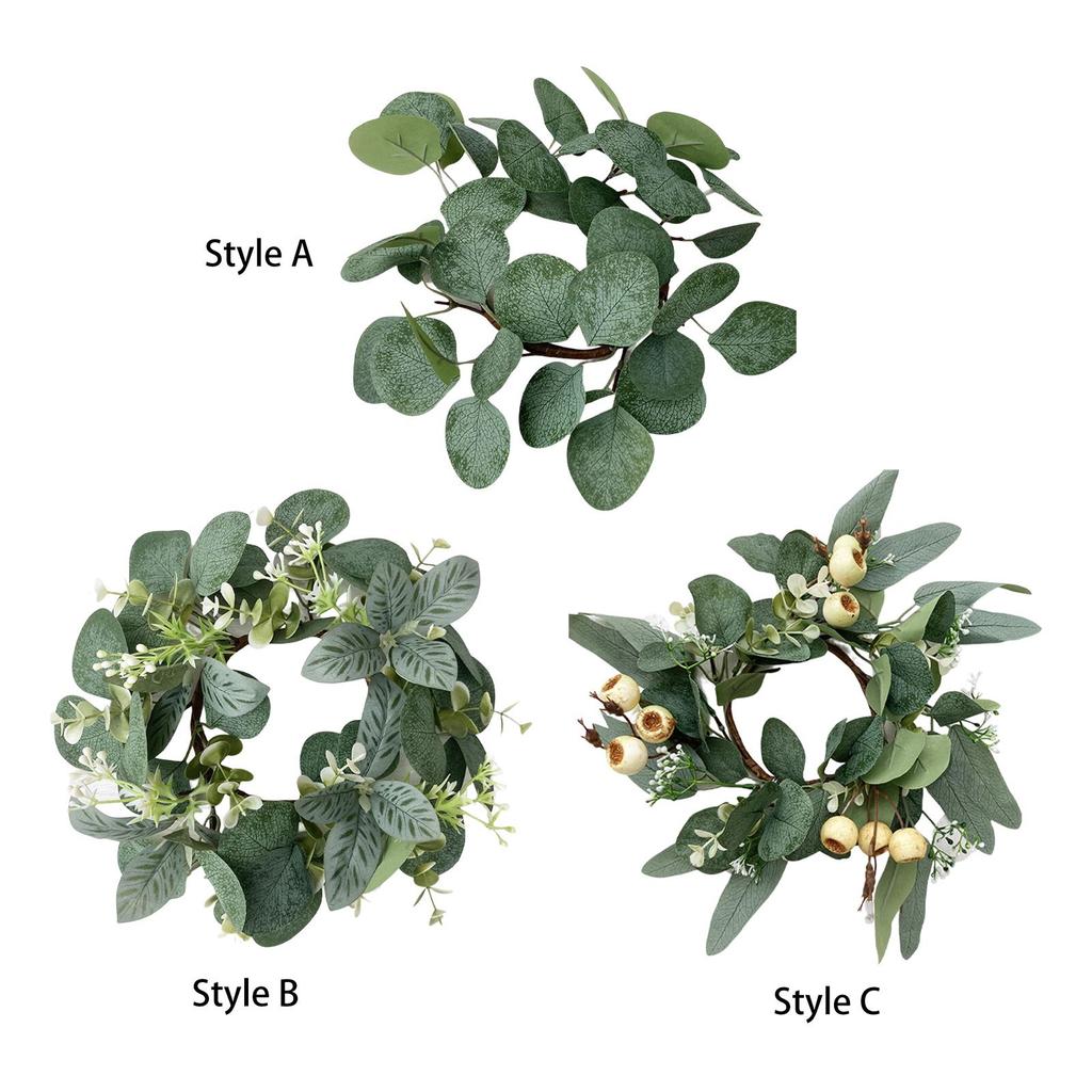 Artificial Eucalyptus Leaves Candles Wreaths Pillar Candle Holder Greenery Candle Rings for Cafe Home Bar Wedding Decoration