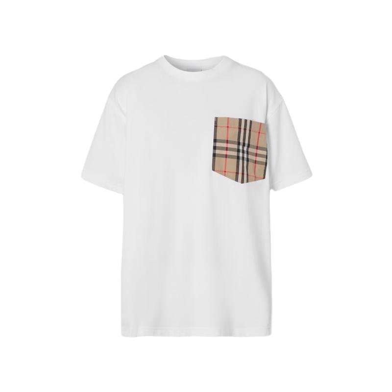 

Жіноча бавовняна футболка Burberry в клітинку з кишенею M