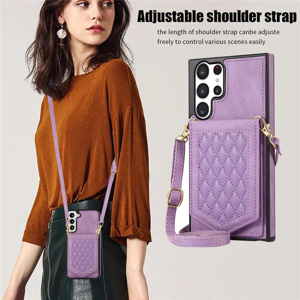 Crossbody Mirror Leather Wallet Case For Samsung Galaxy S24 Ultra S23 Plus S22 S21 S20 Note 20 A13 A14 A54 Cards Phone Cover