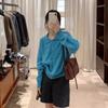 Korean Style Women's Blue Knit Cardigan: 2024 Autumn High-End Sweater
