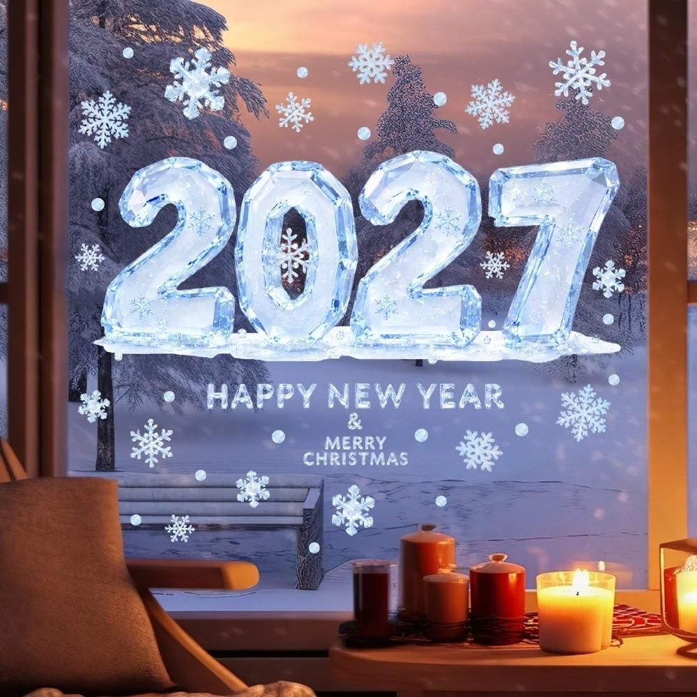 Two-sided Christmas Glass Window Sticker Removable Static Xmas Party Door Stickers Party Supplies