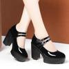 Vintage Flache Weiche Lederschuhe Blockabsatz Mary Jane 2026 Dicke Plateau-Pumps Für Büro Mama Elegante Hochzeitsfeier
