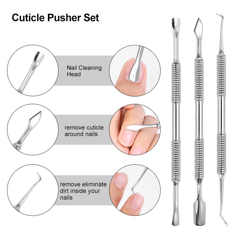 European-American Russian-Style Nail Technician Dual-End Cuticle Pusher and Groove Cleaner - Silver