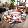 Santa and Reindeer In Winter Scene Print Round Rug, Living Room, Bedroom, Playroom Carpet, Non Slip Floor Mat, Gift