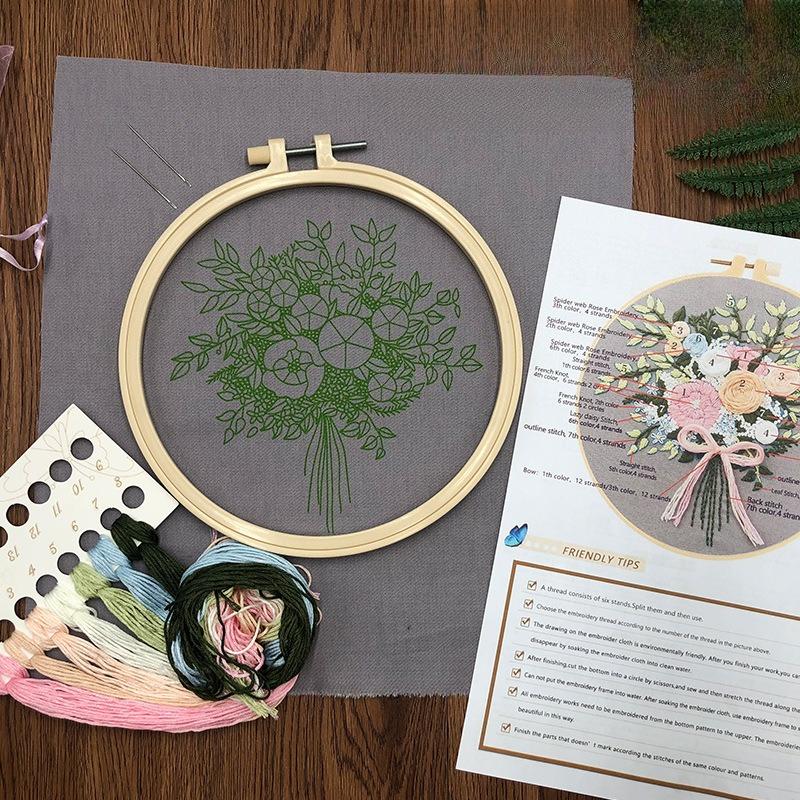 1 European-style 3D Floral DIY Embroidery Fabric Kit