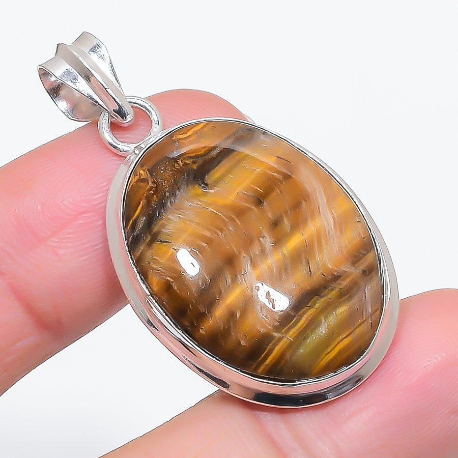 

Натуральный камень Тигровый глаз 925 стерлинговое серебро Ювелирная подвеска 1,77 G3M47