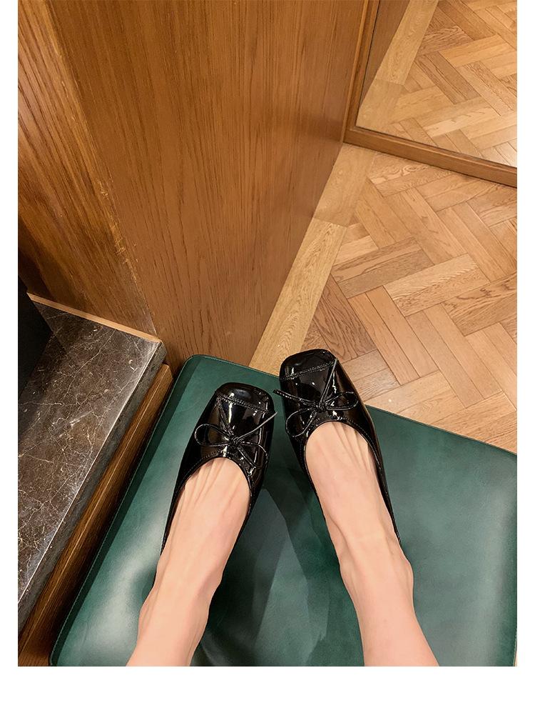 ~ Sweet Temperament Versatile Bow Square Head Small Thick Heel Light Mouth Ballet Style Single Shoes Women