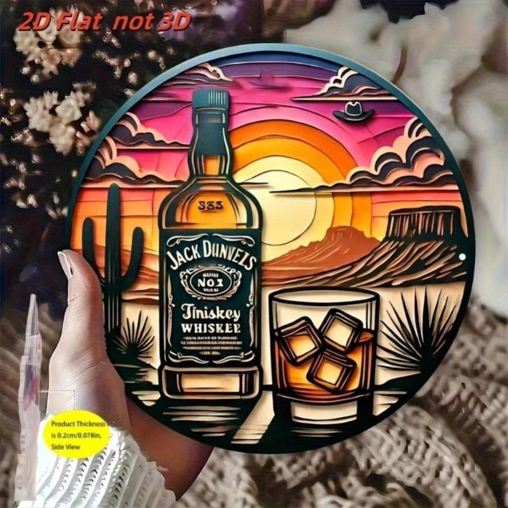 Vintage Whiskey Western Theme Round Metal Wall Decor Aluminum Art Sign for Bar Cafe