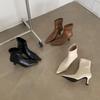Pointed Thin Heel Short Boots Women's Autumn and Winter New French Brown Versatile Bare Boots Rear Zipper High Heel Elastic Thin Boots Women