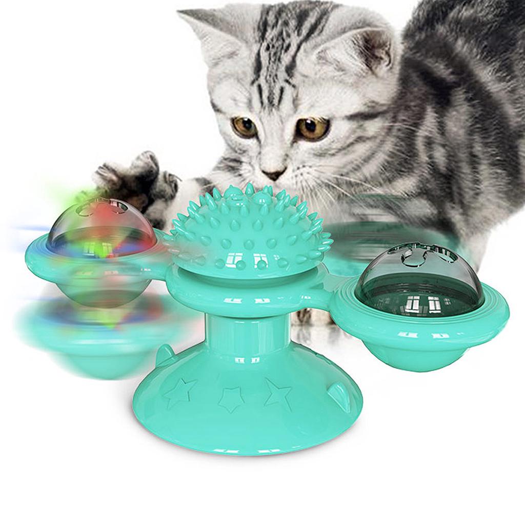 Windmill Cat Toy Turntable Teasing Pet Toy Scratching Tickle Cats Hair Brush 
