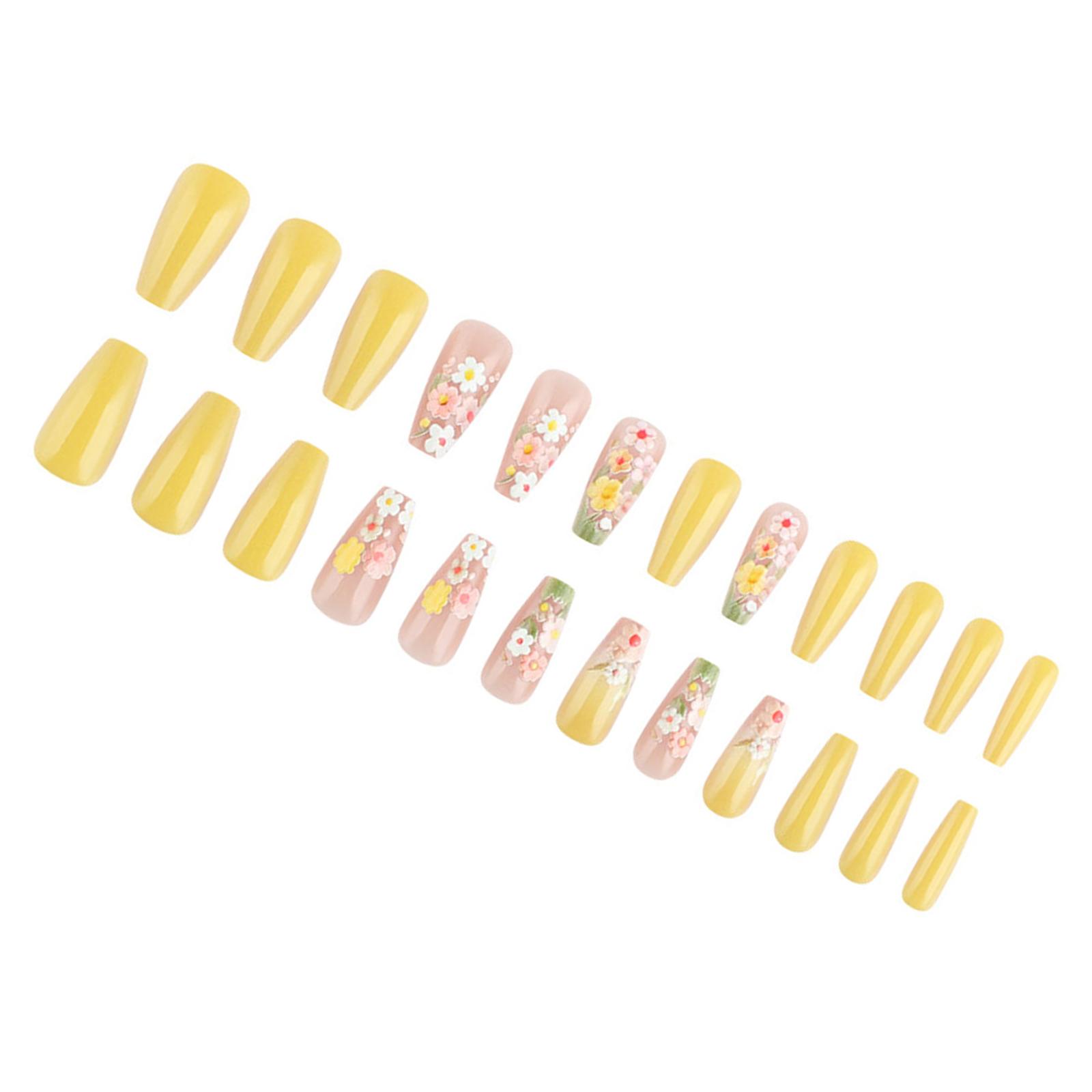 

Квадратные накладные ногти с цветами, наклейки для ногтей 12 размеров, 24 шт., французские типсы для DIY украшений для нейл-арта